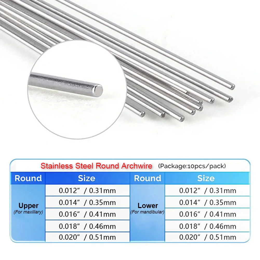 5 Packs Dental Stainless Steel Round Archwire Orthodontic Teeth Brace Arch Wire Natural Ovoid Form For Upper Lower Metal Bracket