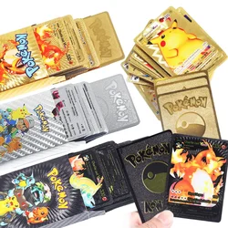 55PCS Pokemon Action Figure Anime Cards English Spanish French German Pokemon Cards Set Gold Silver Black Party Games Deck Box