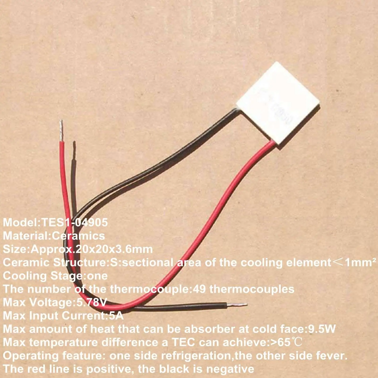 Disipador térmico Peltier, refrigerador termoeléctrico de 20x20x3,6mm, 5A, 5,78 V, 9,5 W, TES1-04905