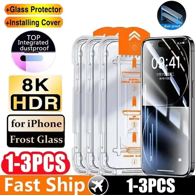 1-3Pcs Oleophobic Coating Dust Free Easy Installation Screen Protector for IPhone 13 11 12 14 15 Pro Max XR 16 15 Plus Glass