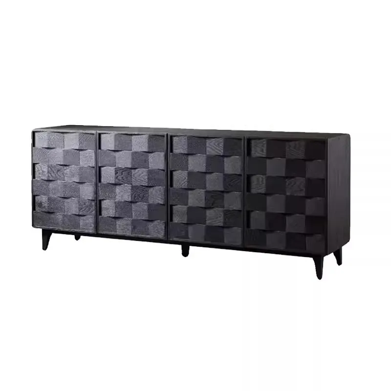 

Solid wood dining side cabinet, household wall locker, medieval black entrance cabinet, living room light luxury storage