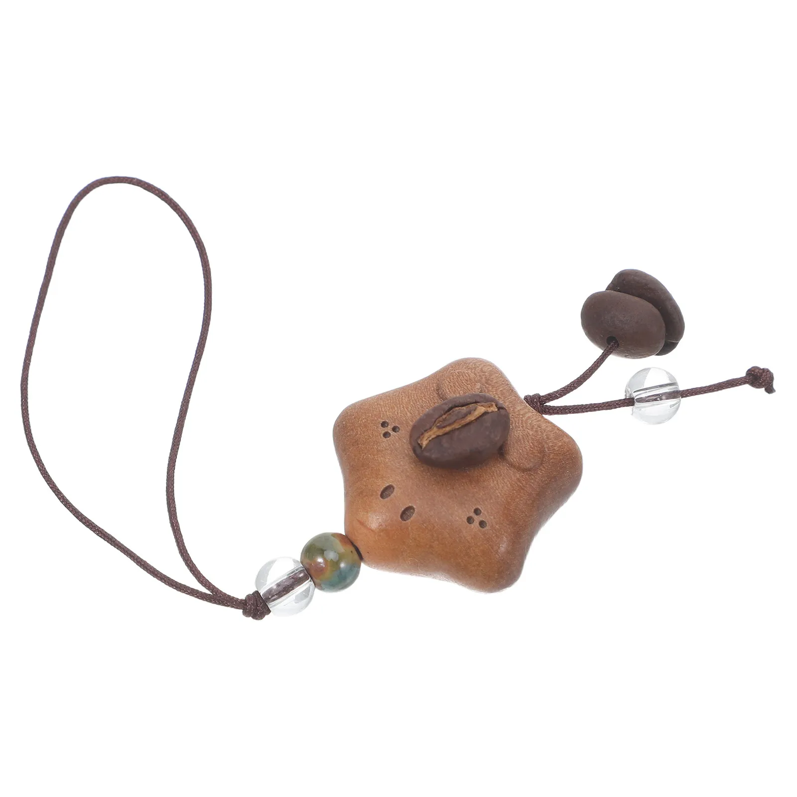 Wood Coffee Bean Pendant Rustic Hanging Ornament Hand-Carved Decoration Car Rearview Mirror Purse Bag Keychain Charm Wooden Wall
