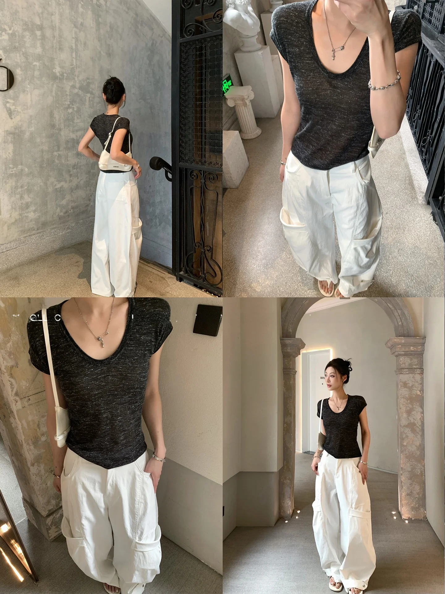 GV Big Brother Linen Wool Lightweight Short Sleeve Basic Clean Fit Women's T-shirt Versatile Design Spring 2026 round Neck view 3