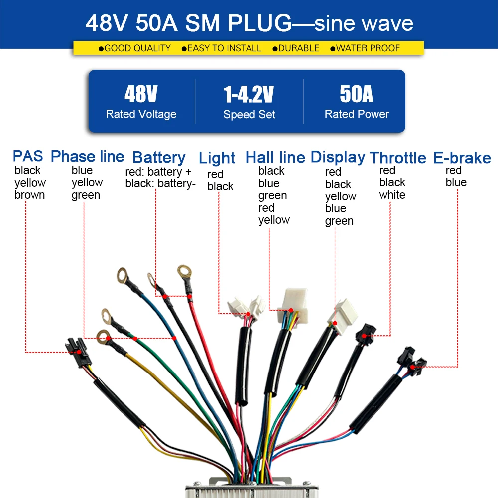 Electric Bike KT 50A Controller 48V/60V/72V/90V Ebike Brushless 1000W-3000W Sinawave Controller For Ebike Conversion Kit Parts