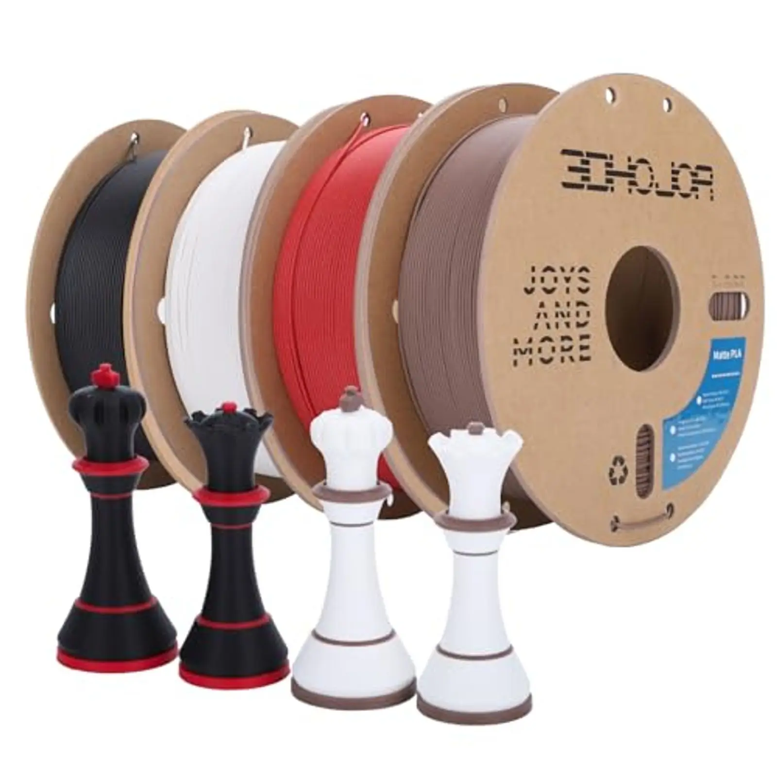 

PLA Filament 1.75mm 4 Pack 1kg Matte Cardboard Spool 3D Printing Filament for Most 3D Printers Black White Red Brown