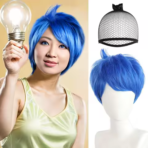 Joy Wig Short Blue Wig Synthetic Women Joy Cosplay Wig Joy Blue Anime Wig for Women Joy Outfit BlueWig for Halloween Party
