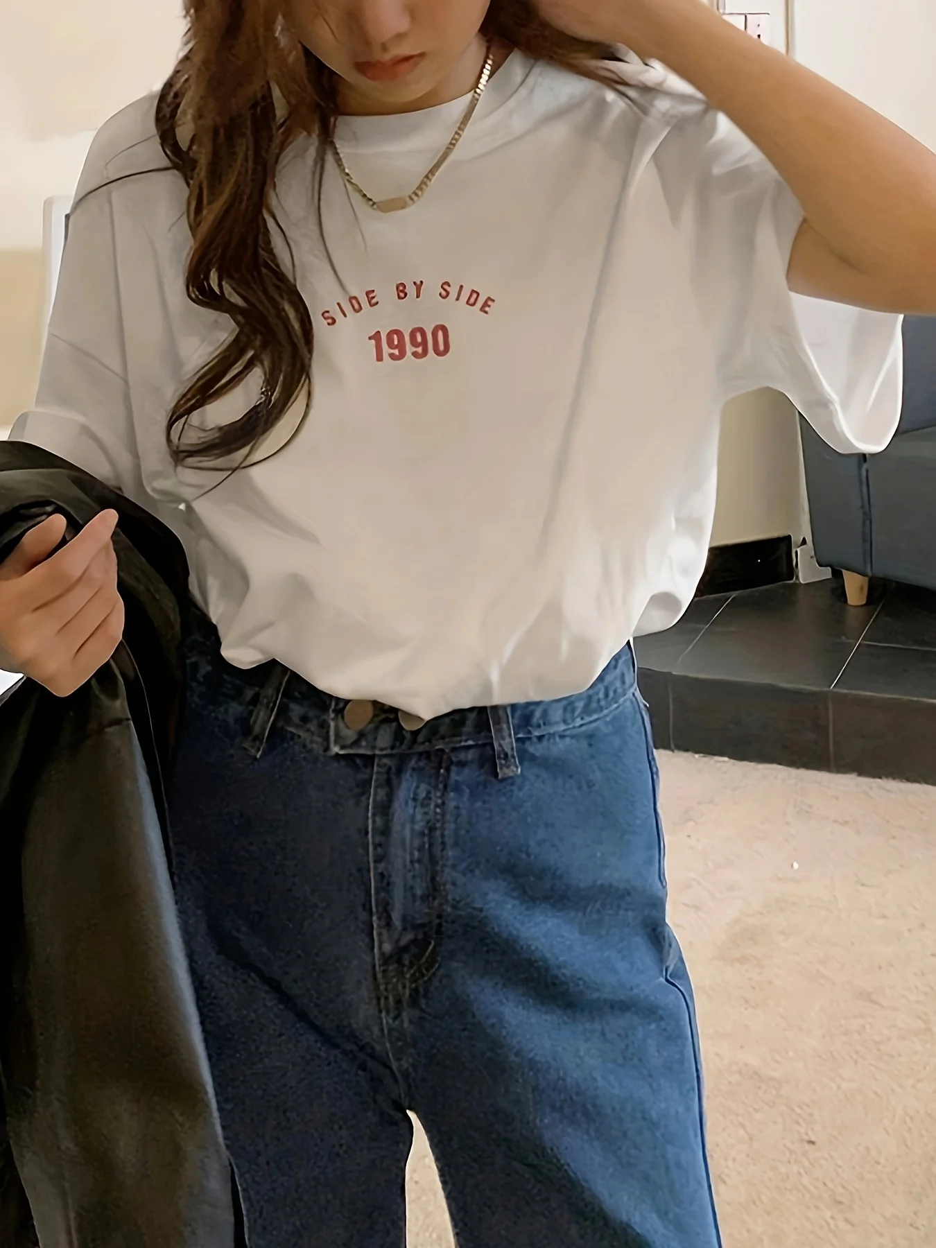 الكورية نمط 1990 جنبًا إلى جنب رسالة مطبوعة الإناث تي شيرت الصيف عادية القطن تي شيرت موضة الشارع الشهير النساء بلايز عادية