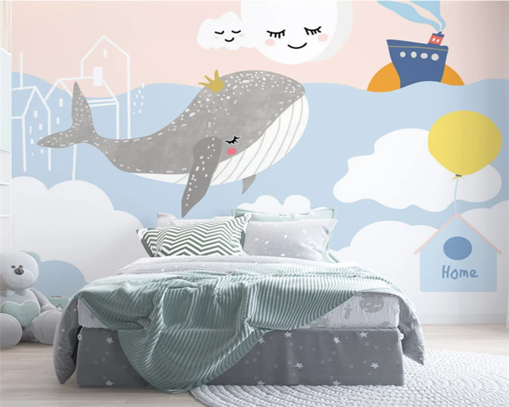 

beibehang papel de parede Custom Kids Room Girls Boys Bedroom Whale New Whole House Interior Wallpaper papier peint