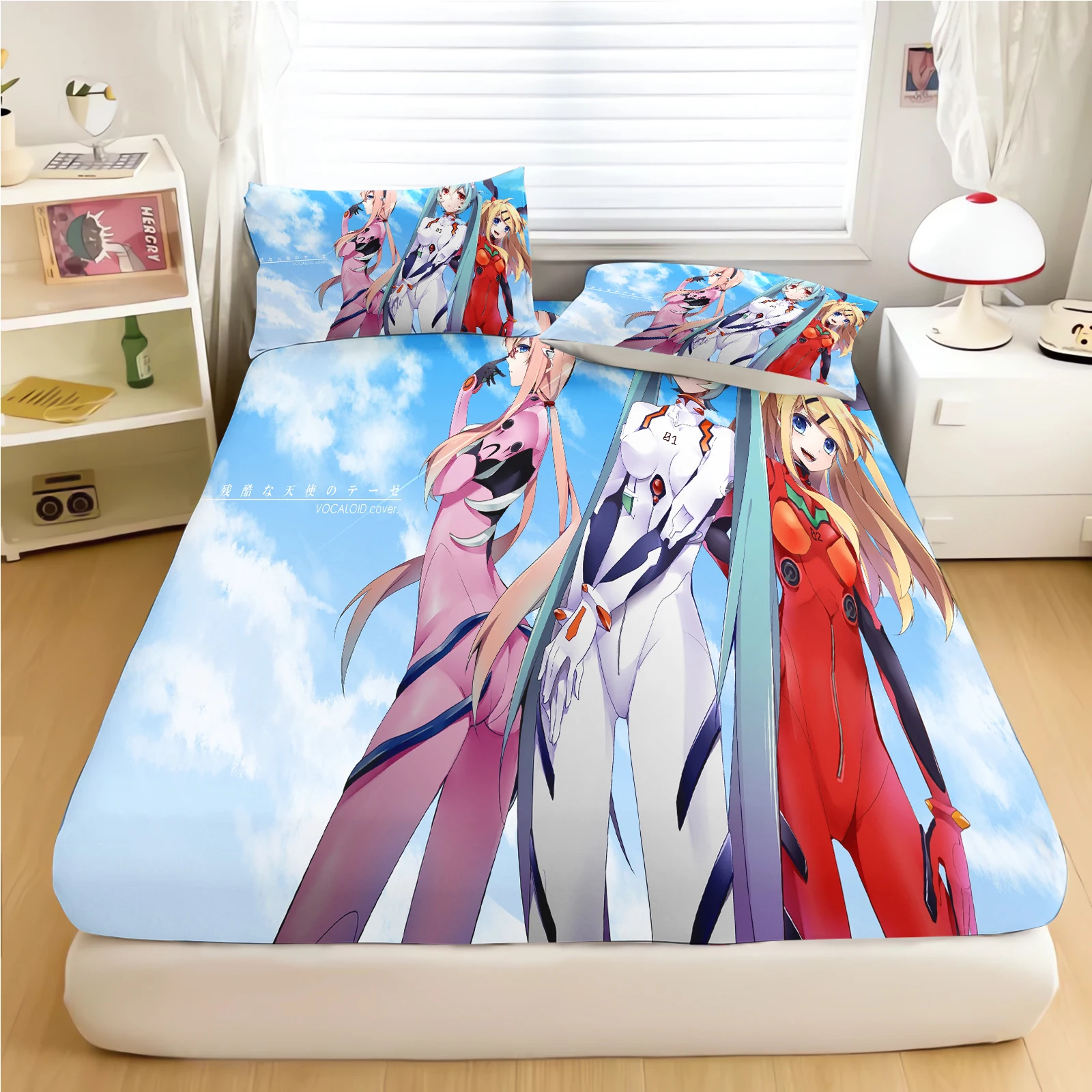 Evangelion Asuka Langley Soryu Bedding Set, 3D Print Anime Duvet Cover,  Themed Bed Linen for Boys Teens Bedroom