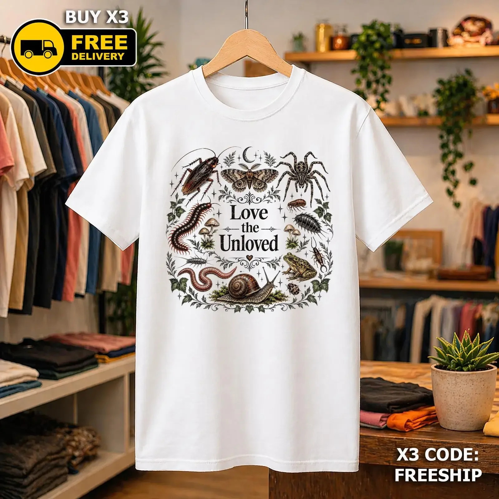 Love The Unloved Vintage Bug T Shirt Cottagecore Dark Academia Entomology Creepy Cute Insect Nature vintage Washed fashion