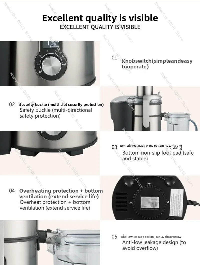 Large-diameter juice extractor with juice-solid separation, centrifugal electric fruit and vegetable juicer, fruit machine