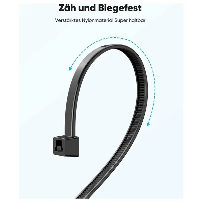 

100 Pack Black Cable Zip Heavy Duty 12 Inch, 7.6Mm Strong Plastic Wire Ties With 70Kg Tensile Strength, UV Resistant
