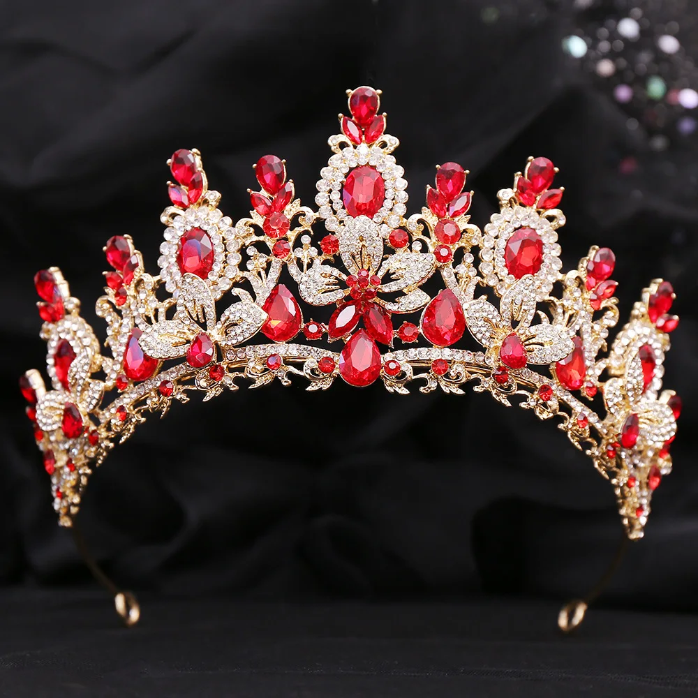 Kmvexo Luxe Roze Opaal Koninklijke Koningin Bruiloft Kroon Strass Crystal Bride Diadeem Optocht Hoofdtooi Tiara Haar Sieraden Accessoire