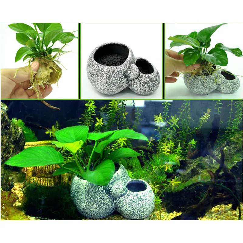 Aquarium Plant Bonsai Stone Pot Fish Tank Stone Cave Decoration For Fish Breeder Bonsai Shelter Filter