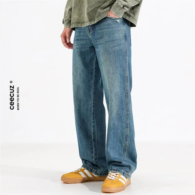 

Cleanfit American Sle Blue Straight Leg Jeans Men's Spring Summer Vintage Waed Loose Casual Long Trousers