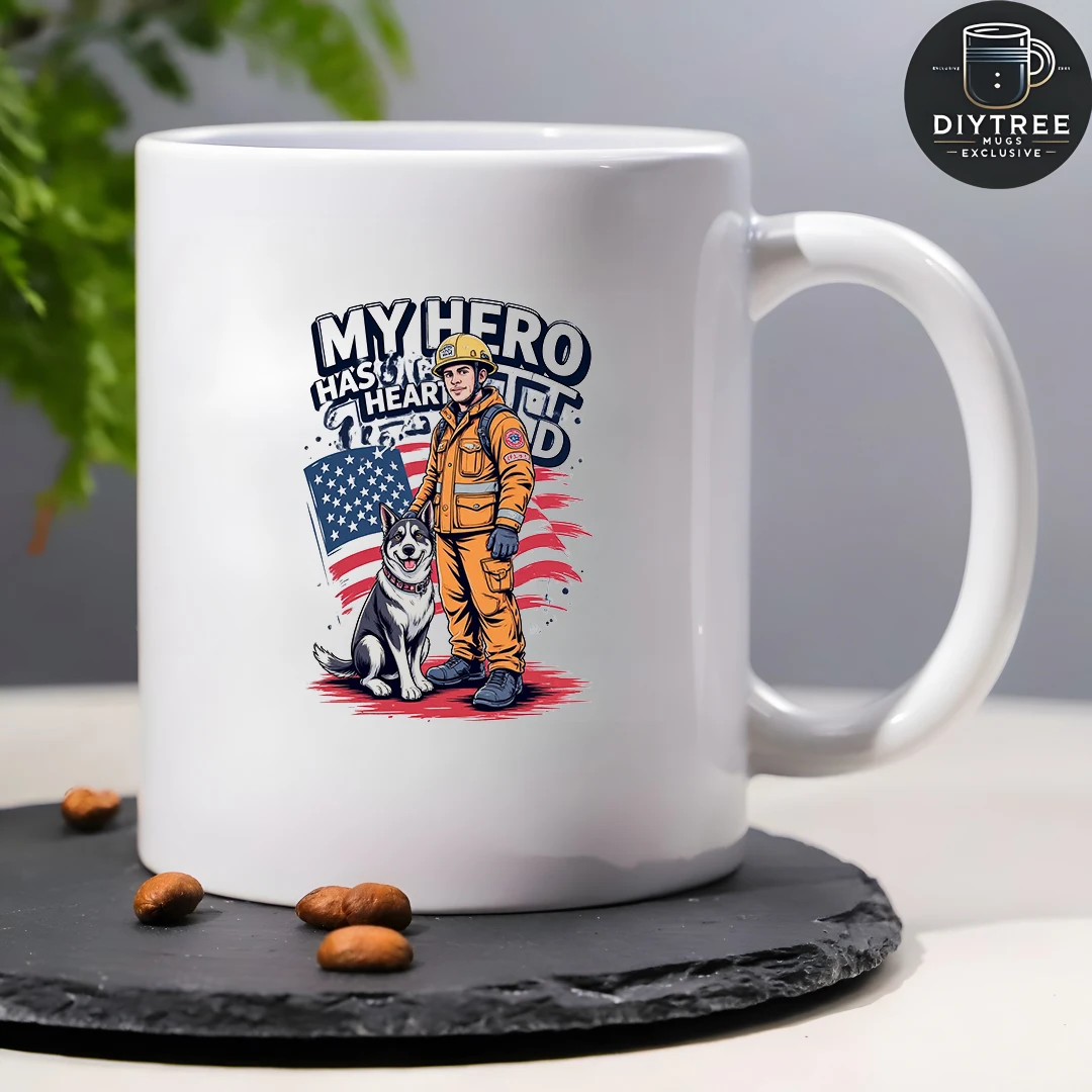 كوب توضيحي لكلب الإنقاذ من رجال الإطفاء بسعة 11 أونصة - هدية البطل الوطني هدية عيد الميلاد كوب المكتب المنزلي