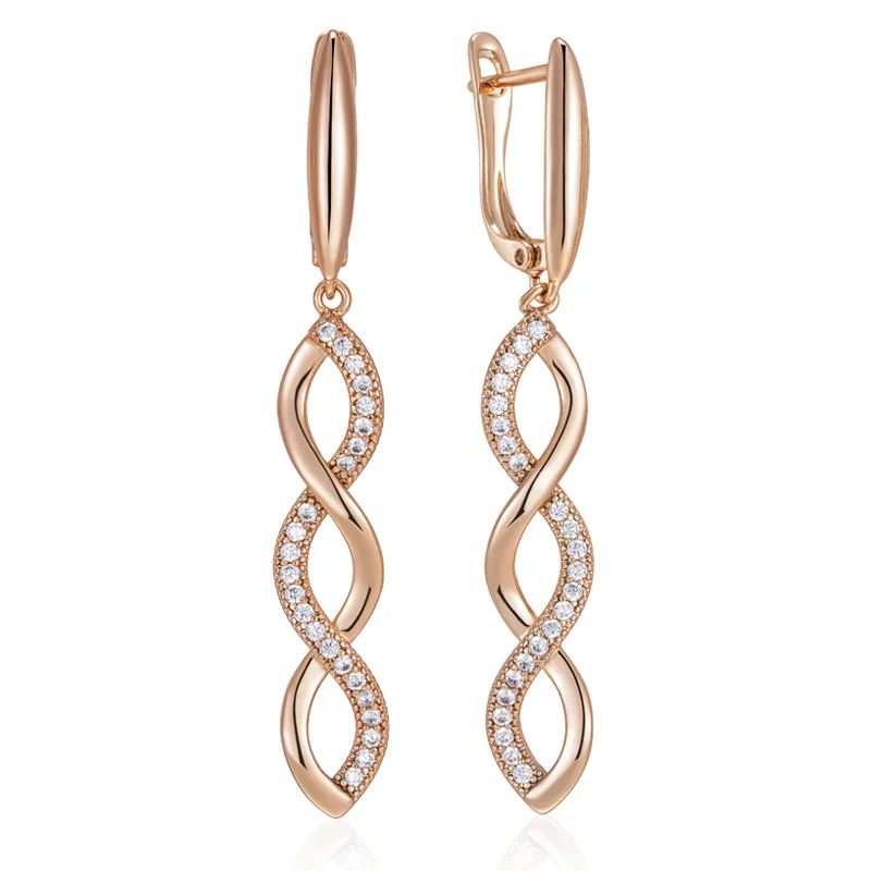 Fashion Classic Interwoven Synthetic Zirconia Design Long Dangle Earrings Women's Elegant Exquisite Pendant Jewelry Accessories