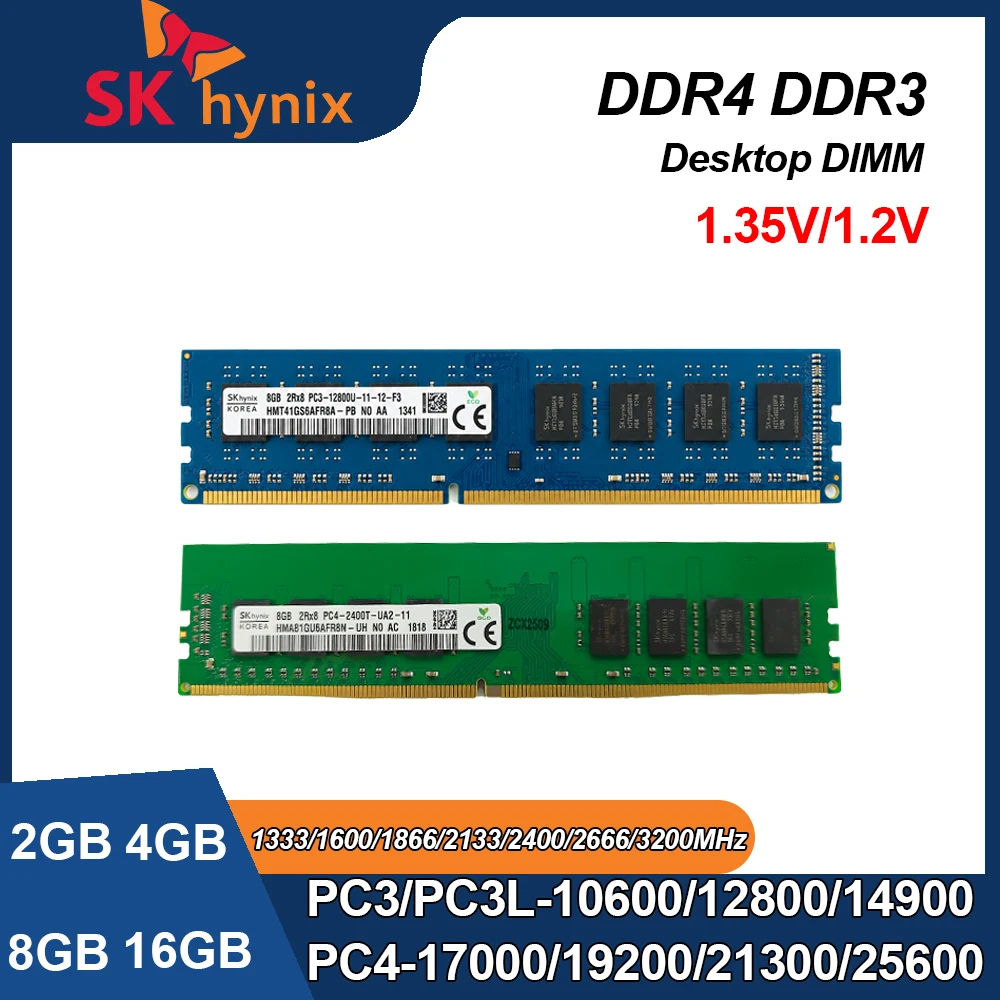 SK Hynix Memoria DDR4 DDR3 2GB 4GB 8GB 16GB 3200MHz 2666 2133 2400 1866 1600 1333MHz PC Desktop DIMM RAM Memory