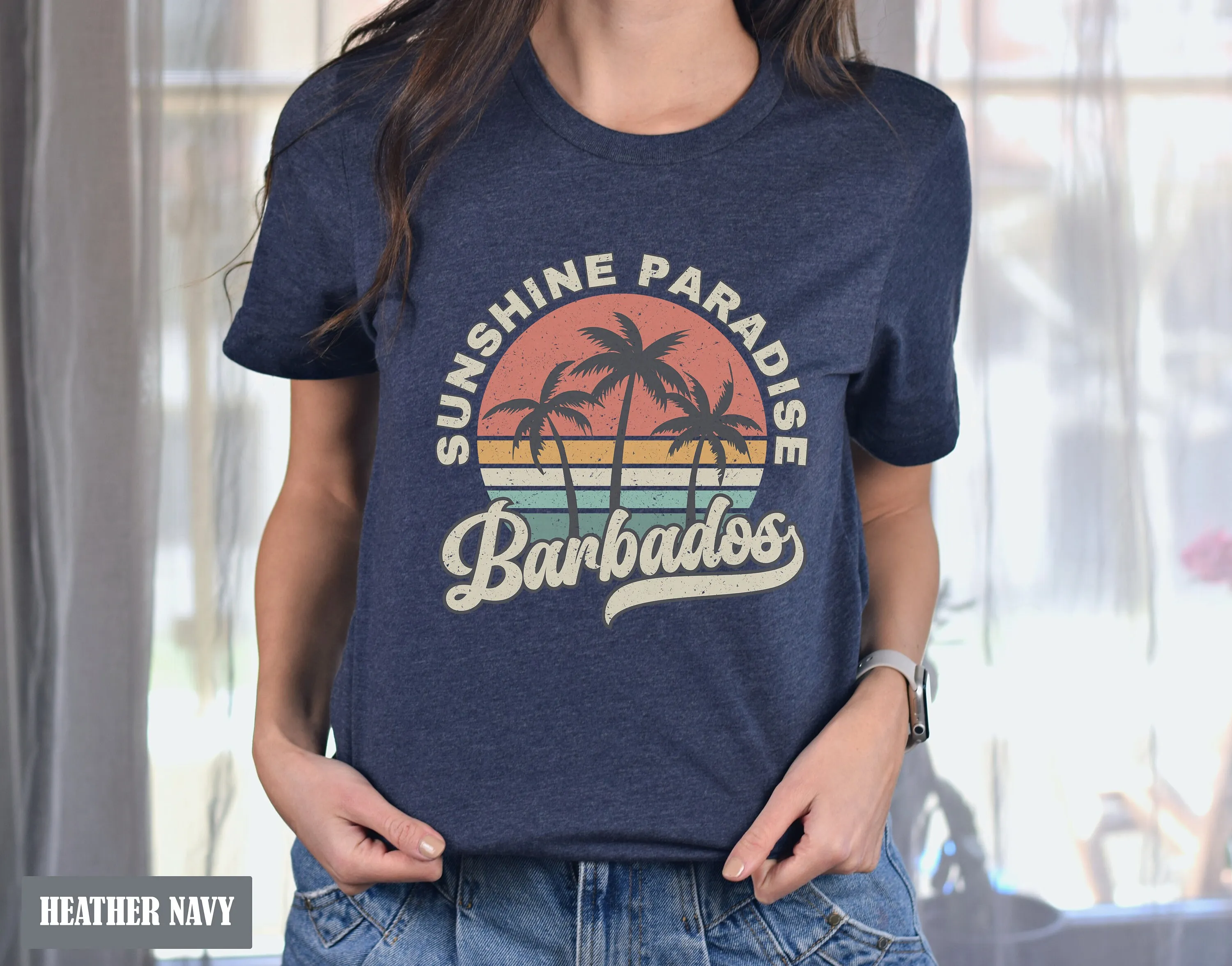 Barbados T Shirt Bahamas Souvenir Palm Tree Retro Sunset Matching Family Group Travel