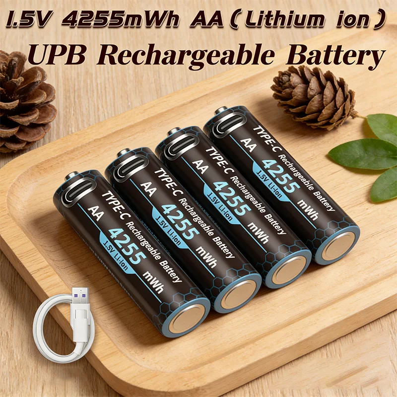 

1.5V AA Battery 4255mWh Type-C USB Rechargeable Lithium Battery for Remote Control Toy with Charging Cable Fast Charging Black