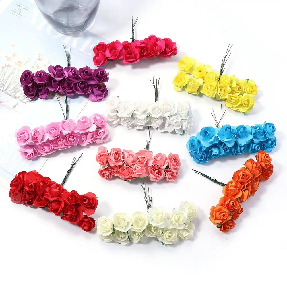 144PCS Mini Artificial Rose Flower Paper Rose DIY Fake Flower Bouquet Home Decor 2CM Paper Rose Bouquet Garland Decorations