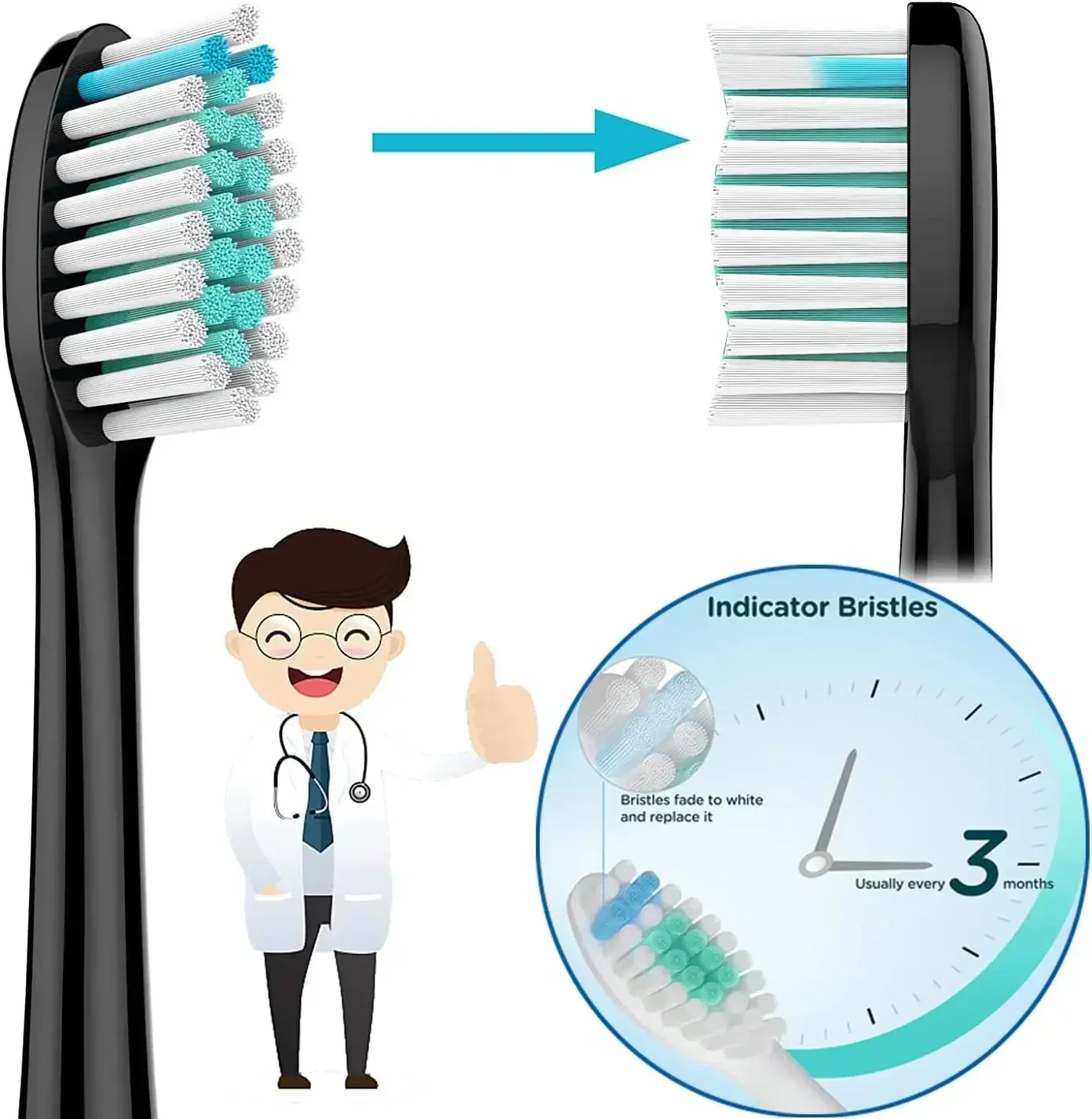 16X Replacement Toothbrush Head Compatible with Philips Sonicare Click-on Toothbrush Handles Dupont Bristles Medium Soft W/Caps