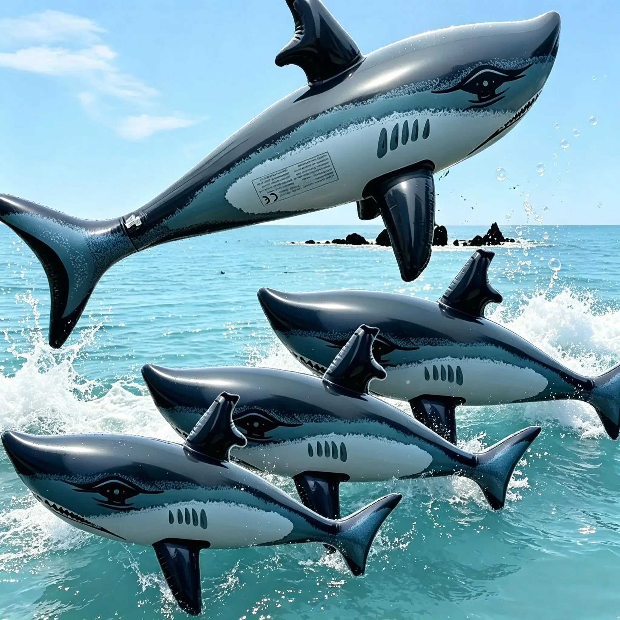  PVC Inflatable Shark Float Toy Outdoor Beach Pool Water Play Summer Party Leisure Accessory Holiday Present
