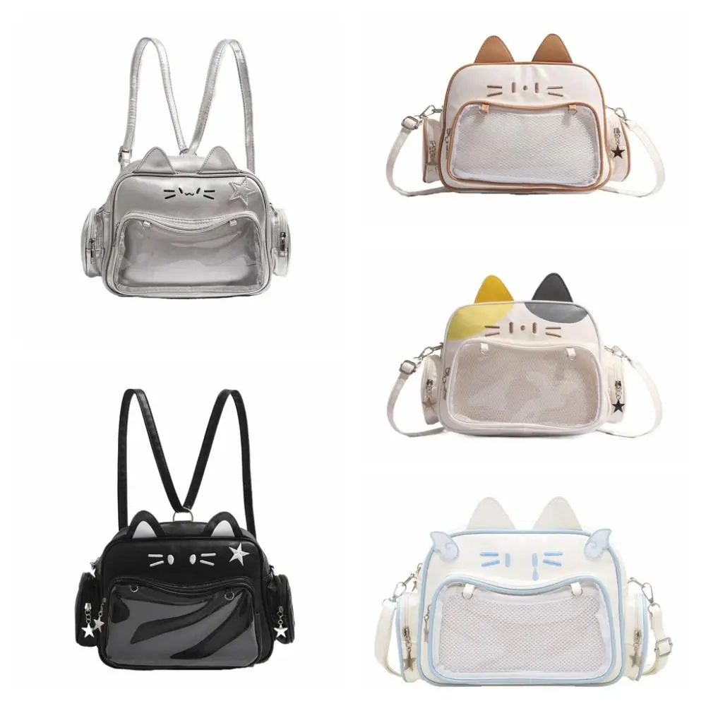 New Y2K Korean Kawaii Cat Ita Bag Cute PU Shoulder Bag Girls Transparent Pocket Harajuku Crossbody Bag Women's Fashion Backpacks