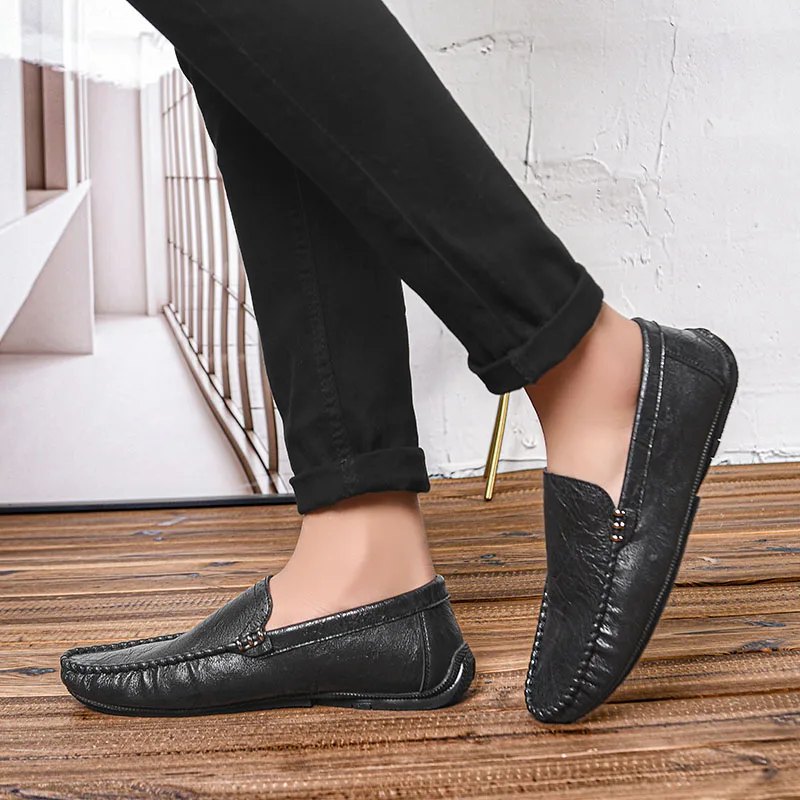 Minimalist Leather Slip Ons Men's Matte Finish Elastic Sides fashion Outdoor Shoes for Smart Casual office work shoes