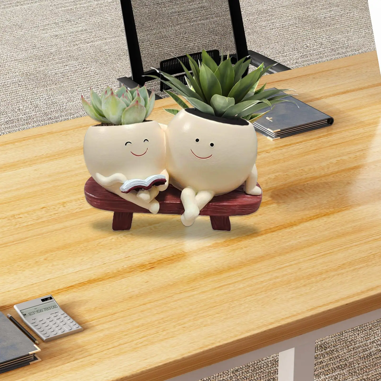 Smile Face Planter Resin Flower Pot Planter With Drainage Hole Novelty Design SucculentFlower Pot Indoor Outdoor Homes Garden