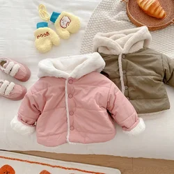 2024 Winter New in Kids Baby Boys Girls Solid Color Thicken Outwear , Children Hooded Single-breasted Top Coat 3M-5Y