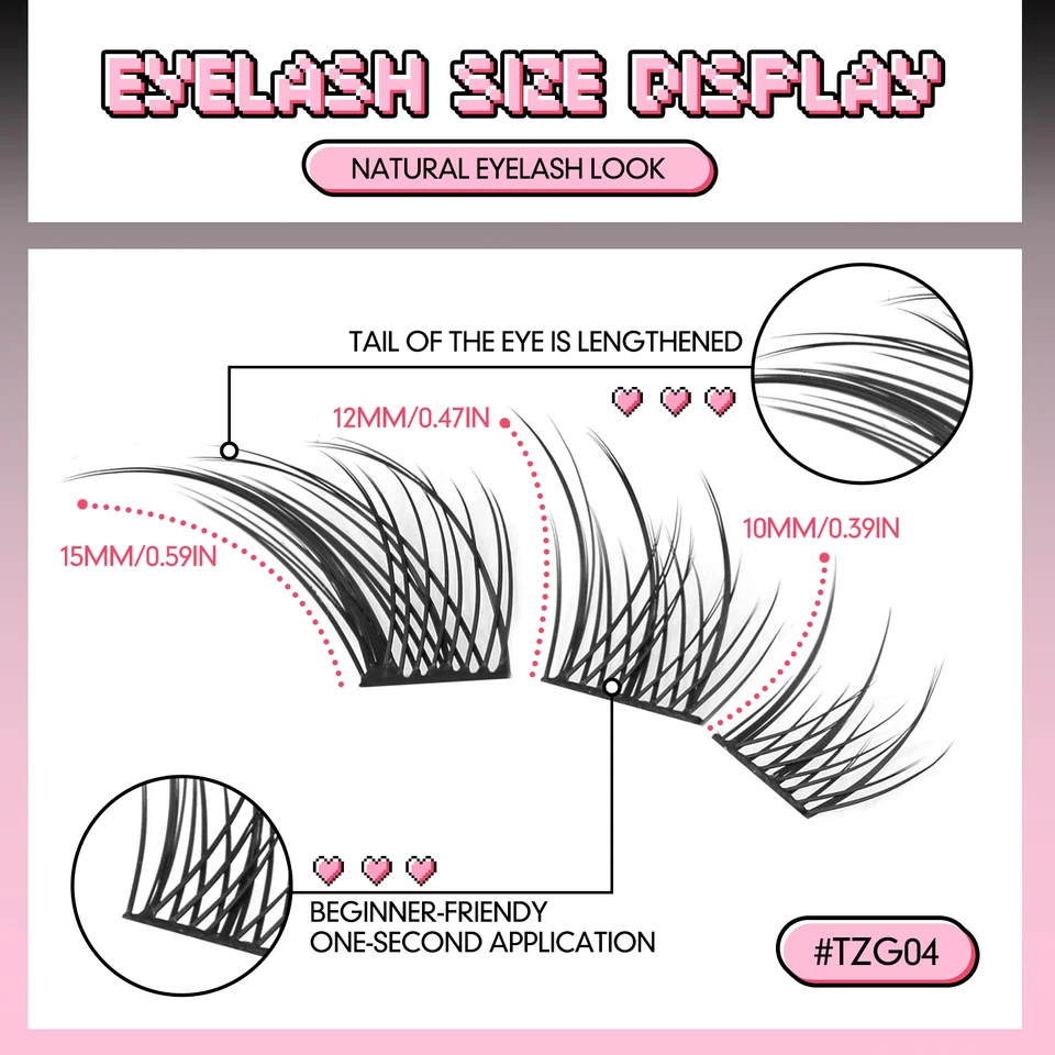Racimos de pestañas GROINNEYA, ojo de gato, extremo alado, alargan el ojo, kit de racimos DIY en casa, extensiones 6