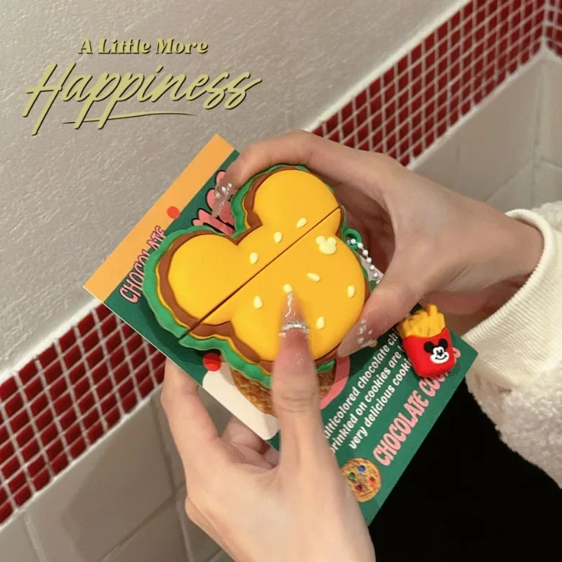 ديزني ميكي ماوس برغر غطاء حافظة من السيليكون ل AirPods 1 2 3 4 Pro Pro2 سماعة رأس بخاصية البلوتوث مكافحة الإفلات شل اكسسوارات الهدايا