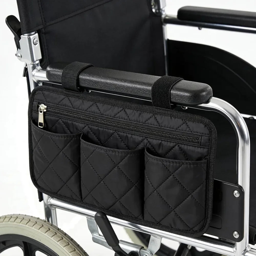 Wheelchair Side Storage Bag,Multi-Pocket Armrest Organizer Pouch, Universal Hanging Bag for Walker, Wheelchair, Stroller & Chair