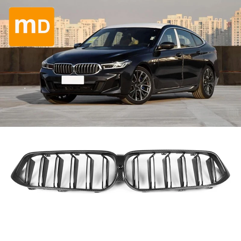 Dry Carbon Fiber Glossy Black Center Grille Cover Trims For BMW 6 SERIES G32 LCI 2021-2023 Front Kidney Bumper Car Accessories