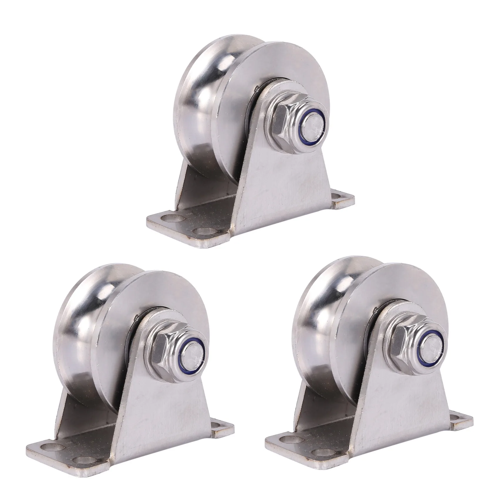 

75STO-3Pack U-Type Stainless Steel Pulley Block Mute Bearings Groove Sliding Roller Track Wheel