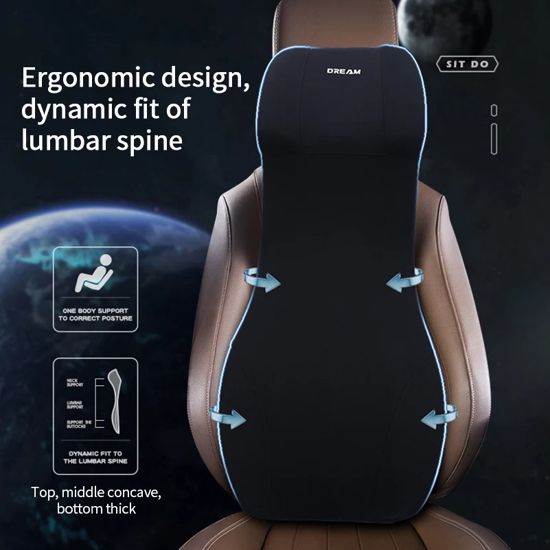Car Integrated Headrest Lumbar Support Neck Pillow Cushion Universal Memory Foam Back Support Car Vehicle Supplies Assecories