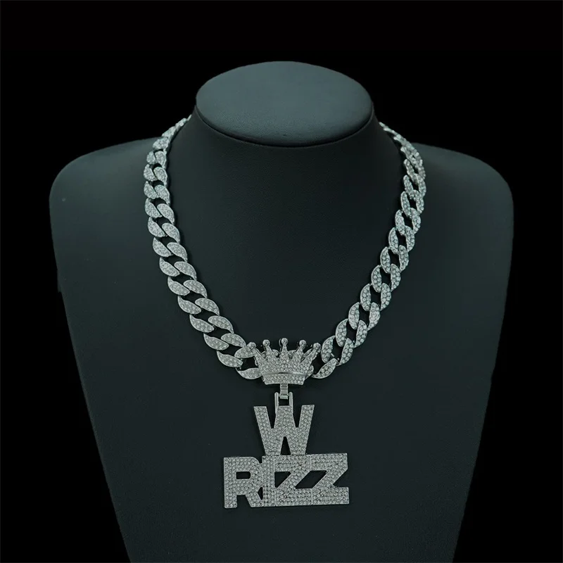 Hip Hop Purple W RIZZ Letter Pendant Necklace For Women Bling Iced Out Cuban Zircon Chain Necklace Punk Jewelry Gift