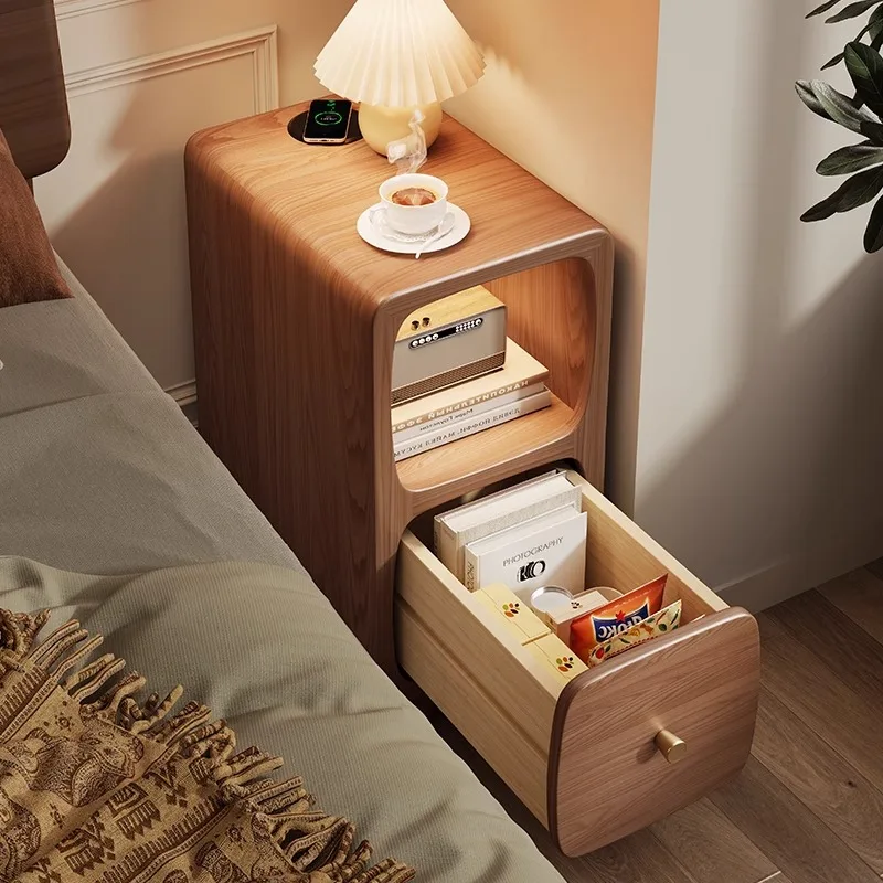 All solid wood smart bedside table small ultra-narrow mini