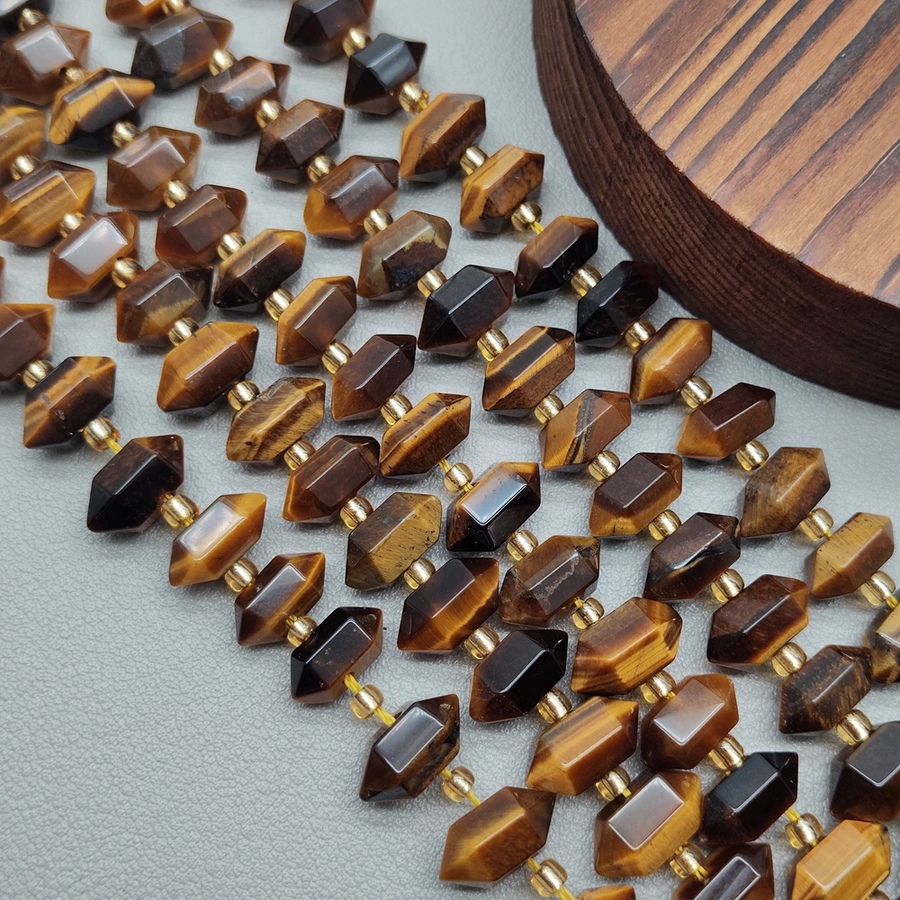 3 Strands 5x10mm natural  Tiger Eye Faceted Double Pointed Beads Crystal Bead 10