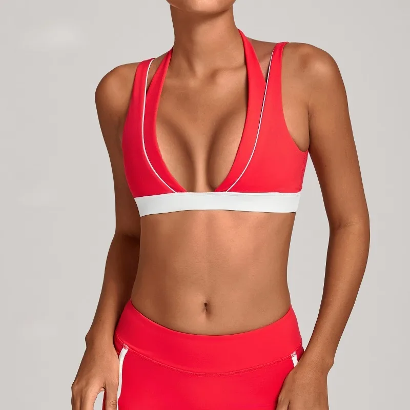 حمالة صدر لليوجا للنساء بألوان متباينة وحمالات كتف مزدوجة ضيقة وحمالة صدر رياضية للياقة البدنية والجري كاجوال لليوجا #3