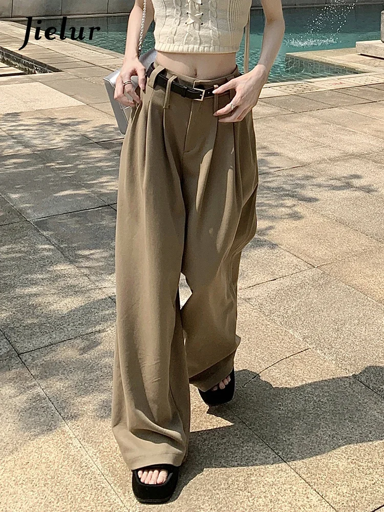 

Jielur Spring Solid Color Wide Legged Pants New Korean High Waist Women Straight Loose Fashion Floor Dragging Women's Pants