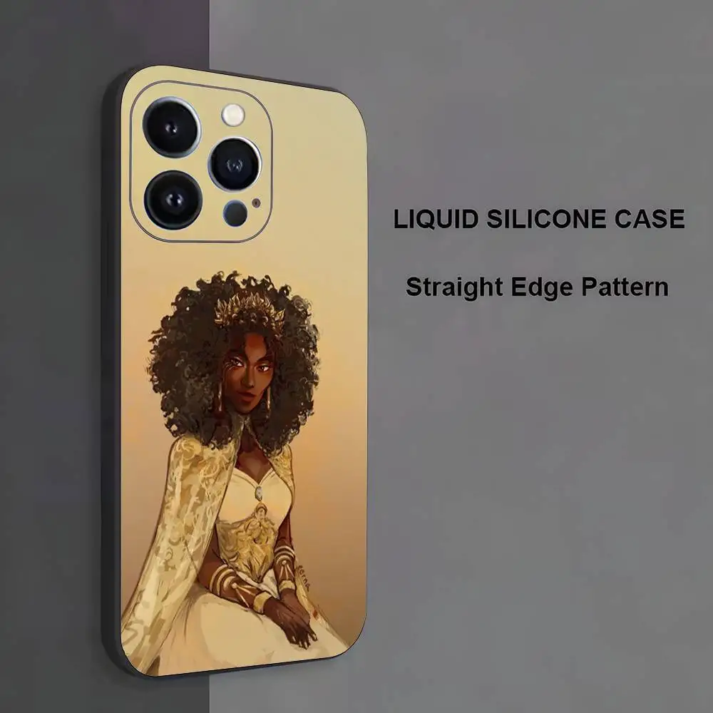 Чехол для телефона с милым мультяшным рисунком афро-черной девушки для iPhone 17,16,15,14,13,12,11, Pro Max, XS, XR, SE, Mini, 8,7, мягкий силиконовый черный чехол