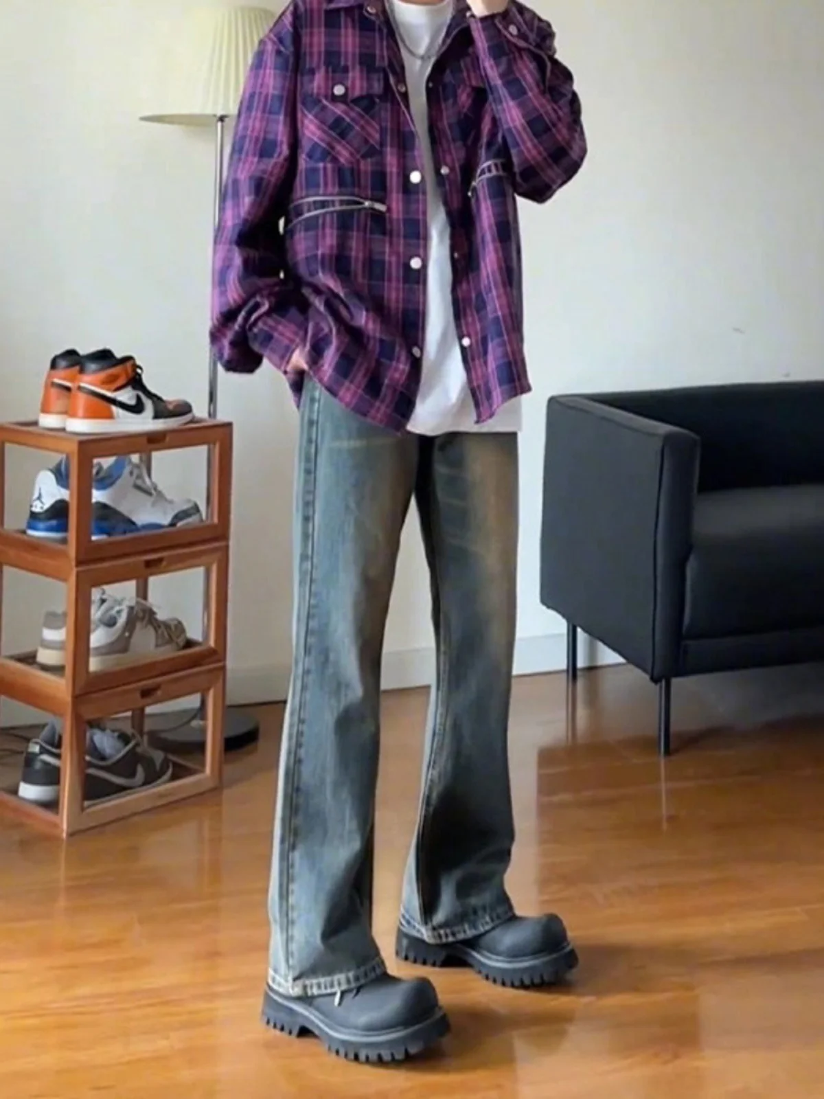 

Мужские джинсы Rinsed Vintage Blue, летние, Cleanfit, в американском стиле, прямые, с легким расклешением, синие, прямые штанины