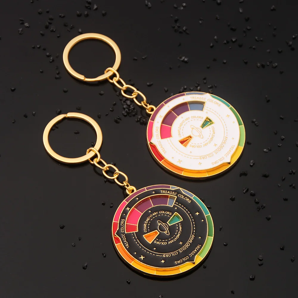 Spinning Color Compass Enamel Keychain Novelty Rotatable Palette Keychains Color Wheel for Car Aesthetic Accessories Gifts