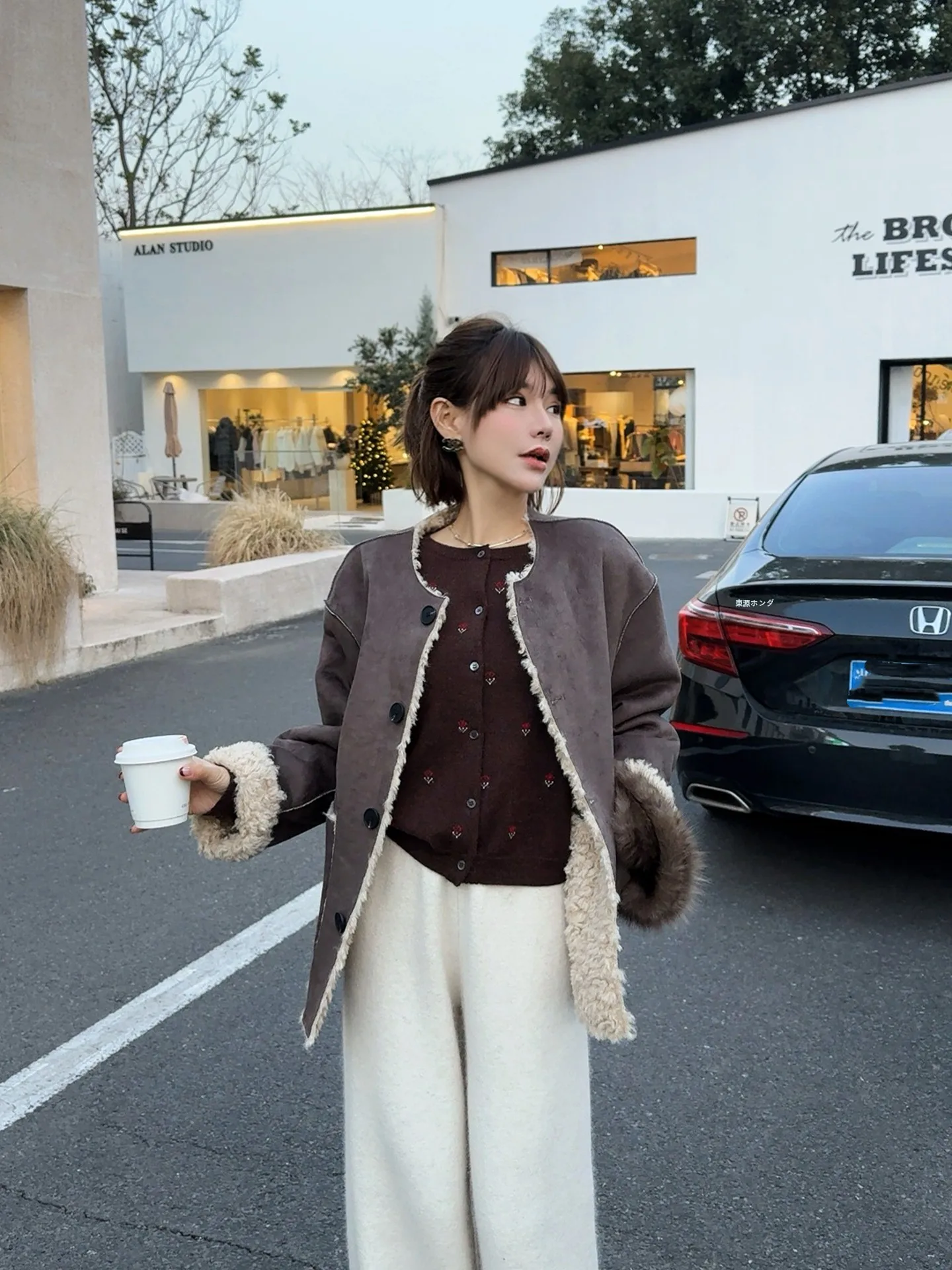 ASBR Double-Sided Wear Warmth Suede Lamb Fur Leather Jaet Youth Casual Sle Thiened Long Sve Regular Length Coat