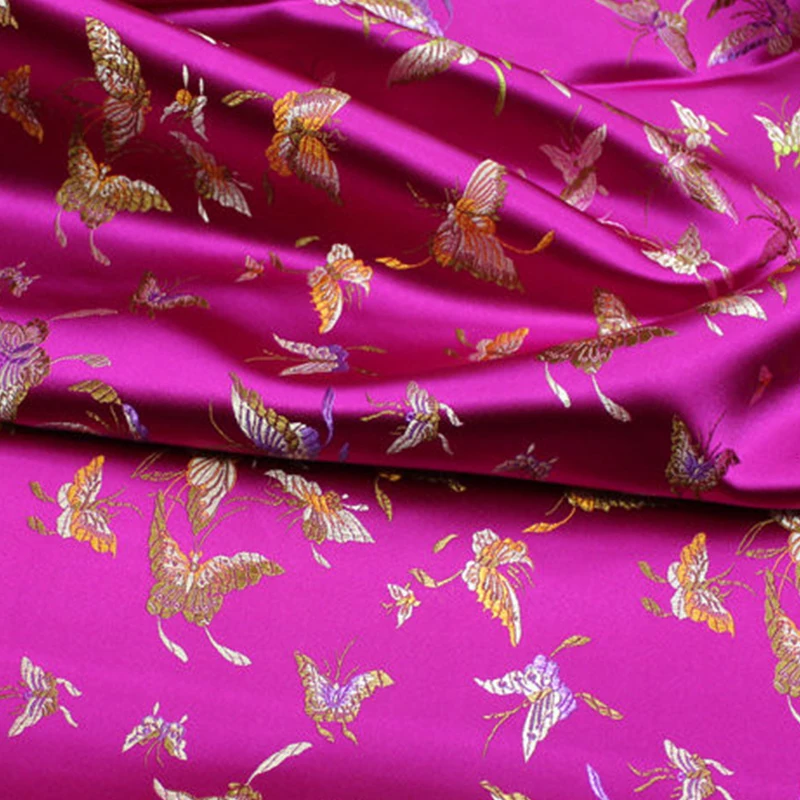 Jacquard Damask Butterfly Fabric Brocade Sewing Imitation Silk Fabrics for Needlework Satin Material DIY Dress Cheongsam 50x75cm