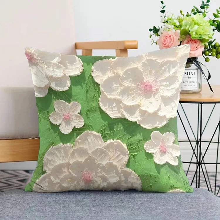 Beautiful flower pillowcase for living room bedside sofa car backrest office decoration (without pillow core)