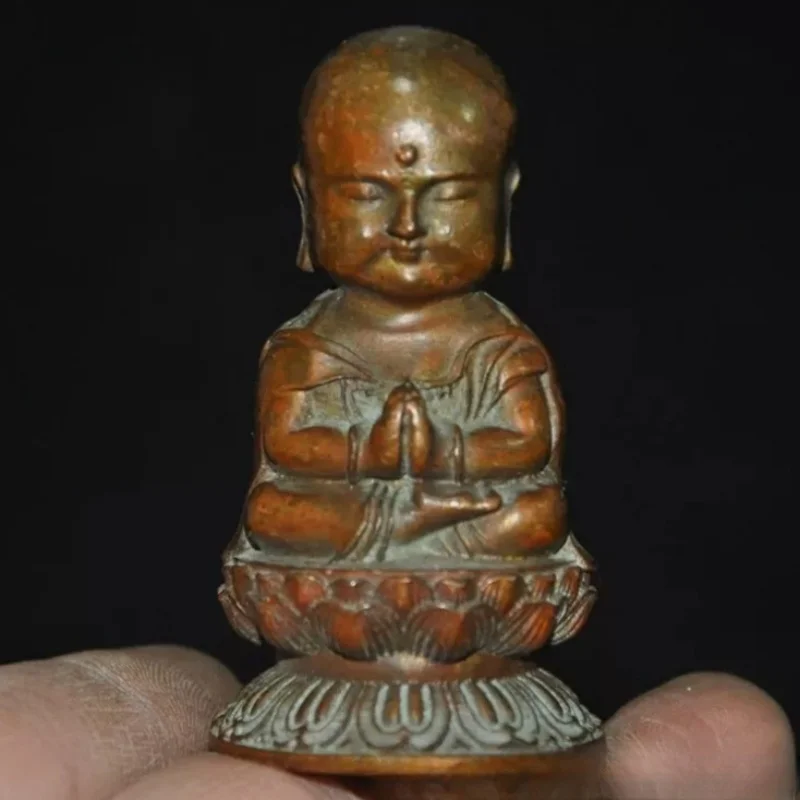 2.6" China Buddhism temple bronze boy tongzi monk statue