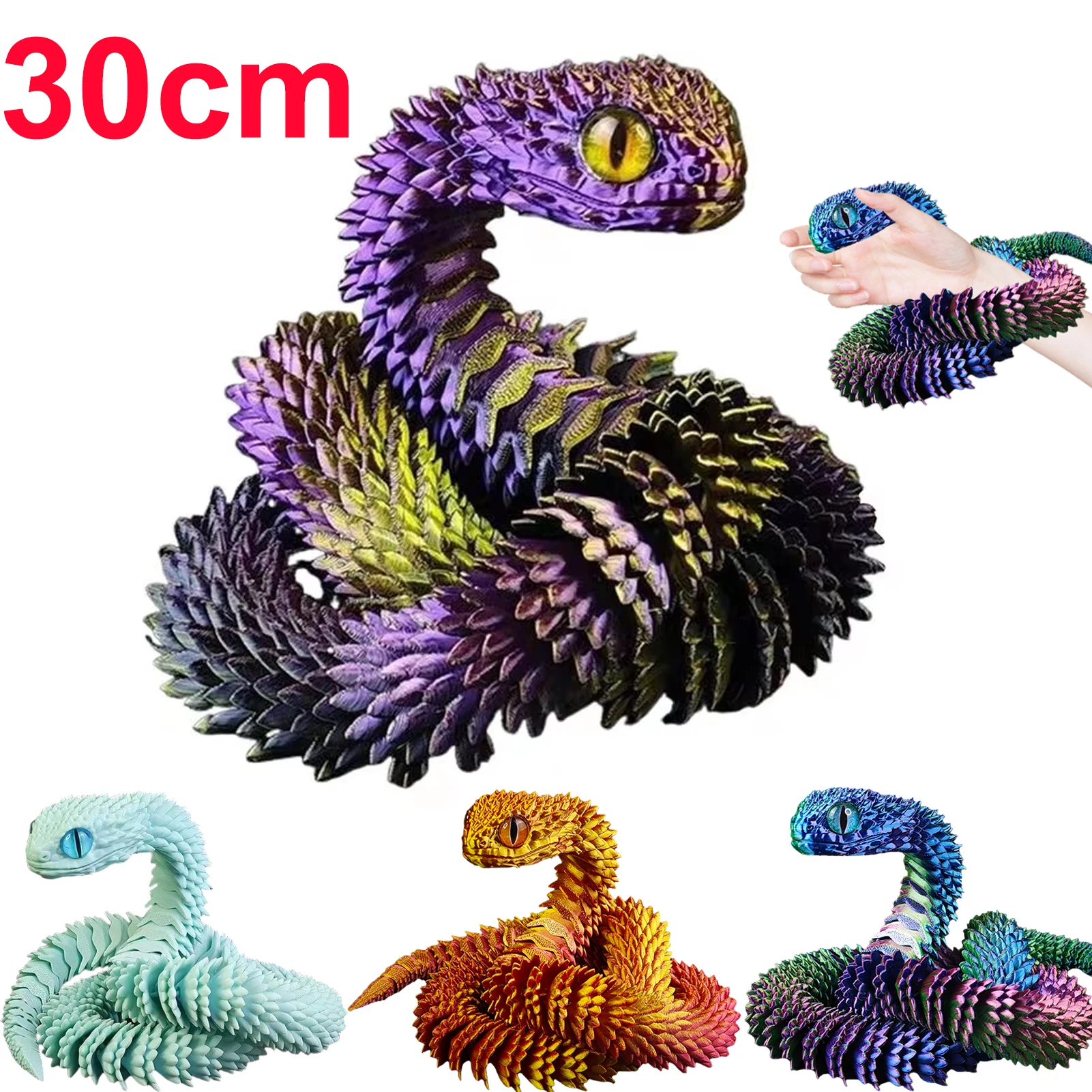 Serpiente impresa en 3D de 30cm, serpiente articulada de escritorio, coleccionables, modelo de serpiente creativo, juguetes sensoriales, adorno de escritorio, juguetes impresos en 3D